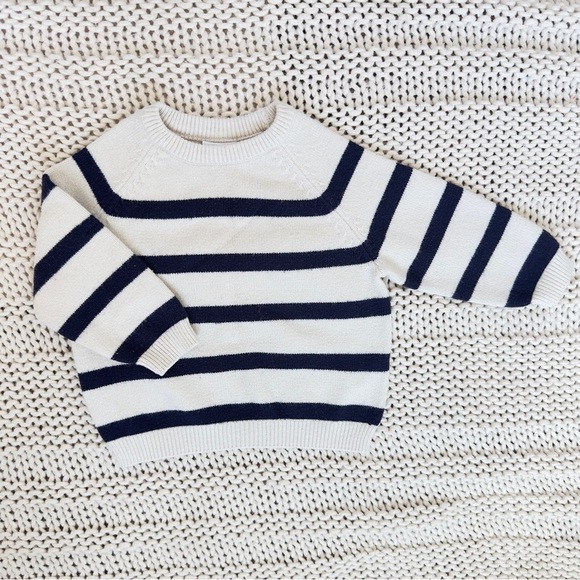 Zara Blue and Cream Crew Neck Toddler Sweater with Nautical Stripes 18-24 Months - Picture 1 of 4